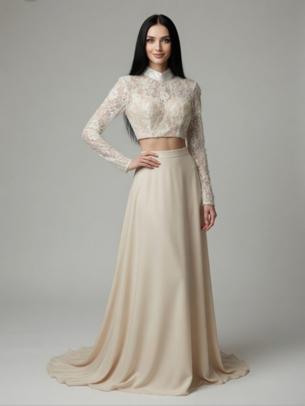 Sherri Hill Size 00 White Pearl Beaded Lace Open Back Cropped Prom Top High Neck - Picture 2 of 14